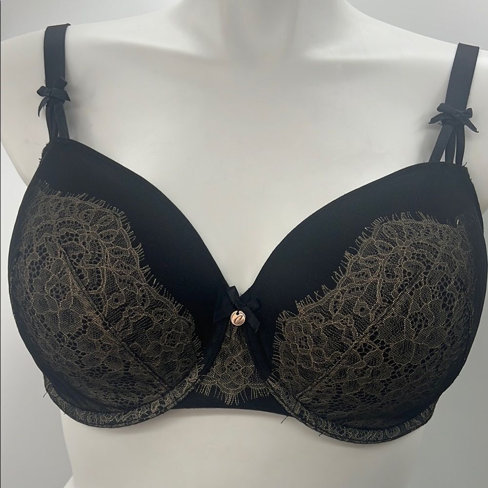 Cacique Black Lace Balconette Bra with Underwire Support